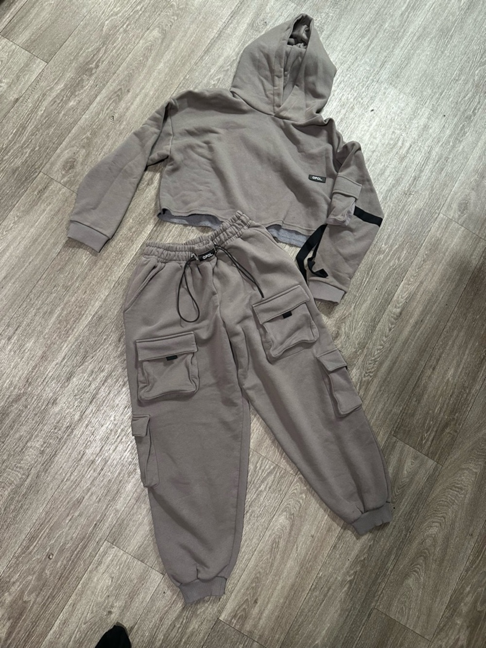 Cropped Hooded Sweatshirt and Cargo Joggers (petite) Set